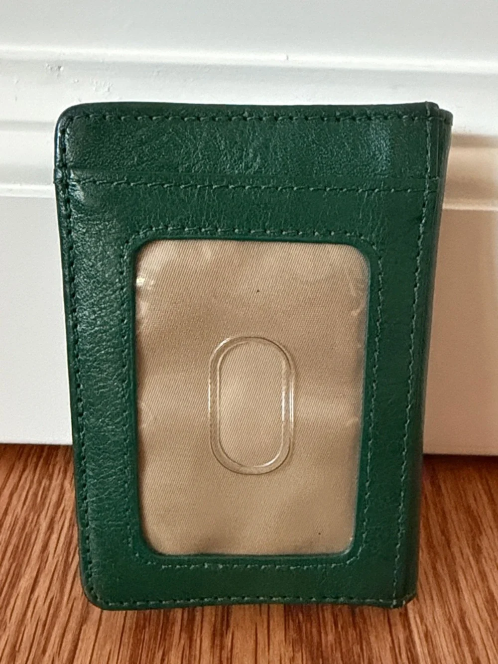 Tory Burch Forest Green Leather Card Case with Gold Emblem